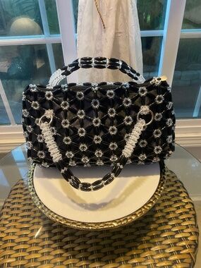 Lovely Hand Beaded Black & White/Clear Bag NWOT